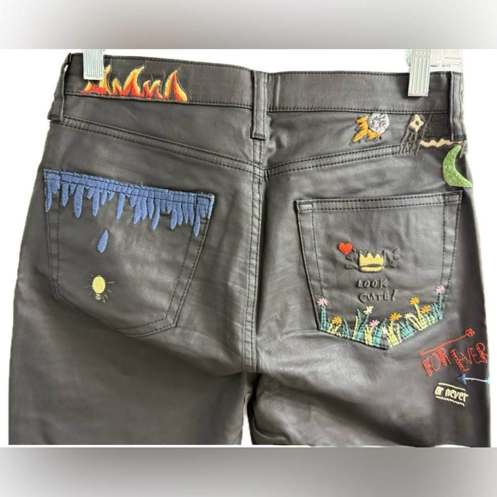 Topshop Moto Jamie Coated Faux Leather Skinny Jeans W28 L30 Embroidered Y2K - Picture 8 of 11